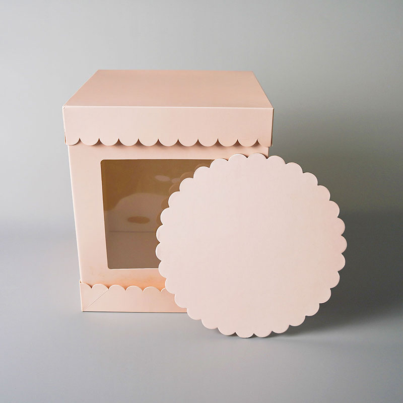 Square Scalloped Tall Cake Box Blossom Pink (7)